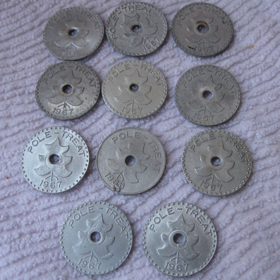 Lot of 11 vintage aluminum utility pole tags dated