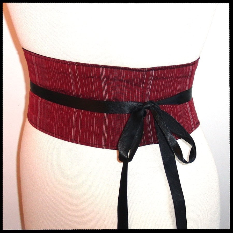 Obi Belt Mini Waist Cincher Corset Belt Red Stripe Any Size