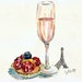 Red Fruits and Rose Champagne watercolor 9 x 11 inches