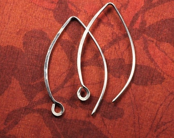Long Earwires Sterling Silver Hammered Handmade, Artisan Ear wires: 6 pair