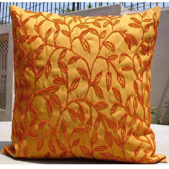 Designer Orange Throw Pillows Cover 16x16 Silk