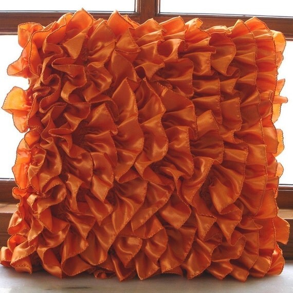 Handmade Orange Throw Pillows Cover Vintage Style Ruffles