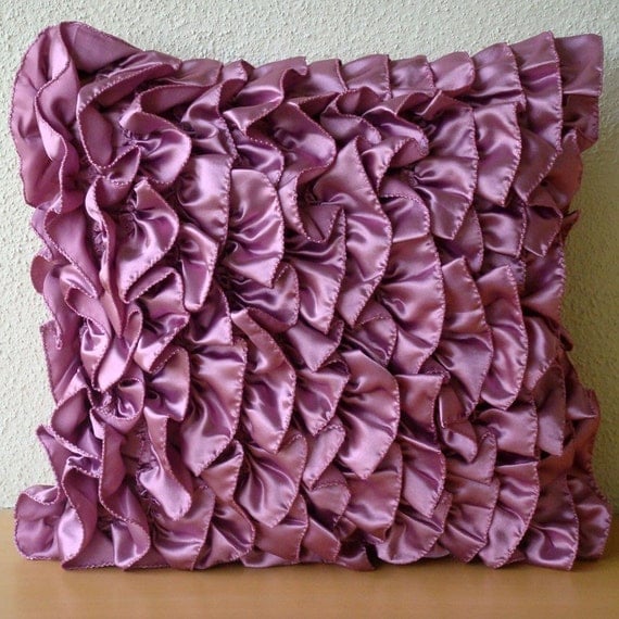 Purple Accent Pillows Square Vintage Style Ruffles Shabby