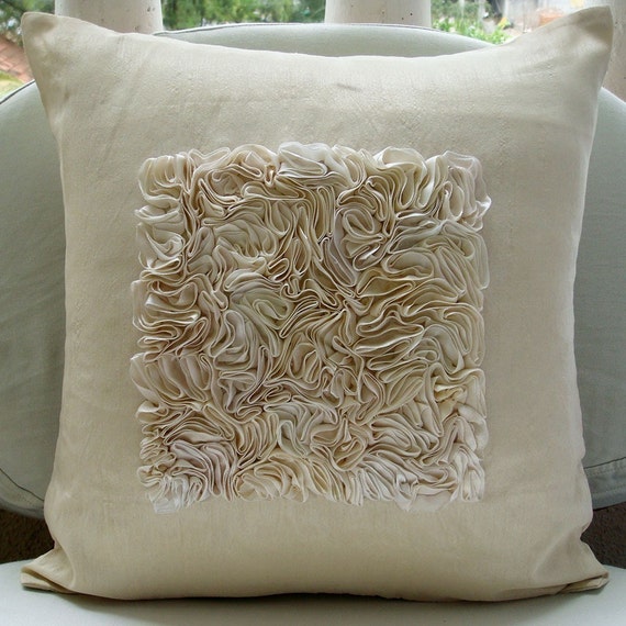 Designer Ivory Cushion Covers Ribbon Textured Centered