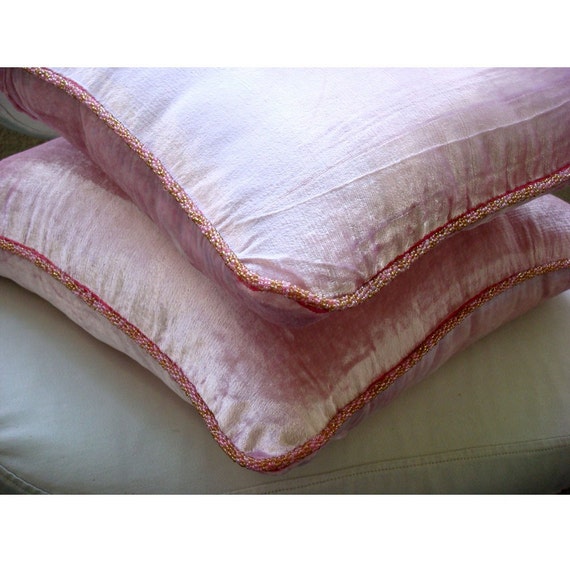 Soft Pink Shimmer Euro Sham Covers 26x26 Velvet Euro Sham