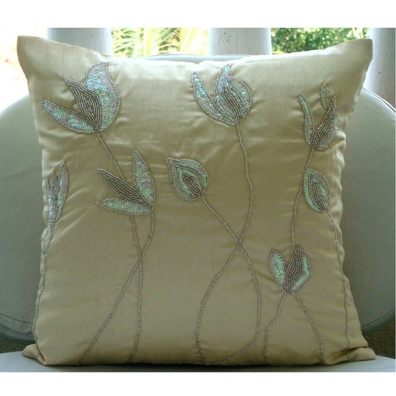 Cream Pillows Cover 16x16 Silk Throw Pillows