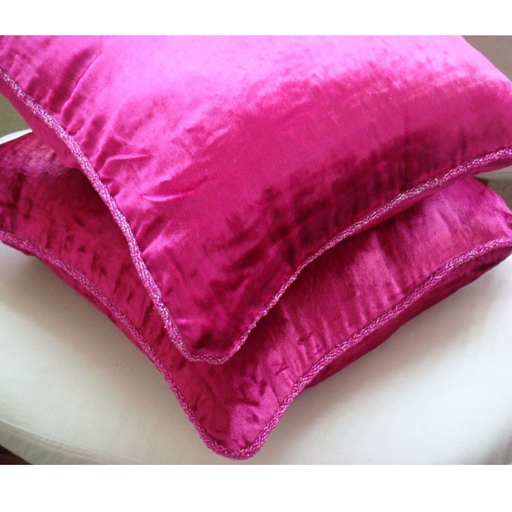Designer Fuchsia Pink Accent Pillows 16x16 Velvet