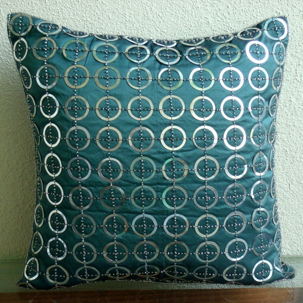 Luxury Teal Blue Accent Pillows Metallic Sequins Pillows   Il Fullxfull.194230135 