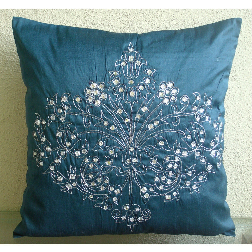 Teal Damask Euro Sham Covers 26x26 Inches by TheHomeCentric