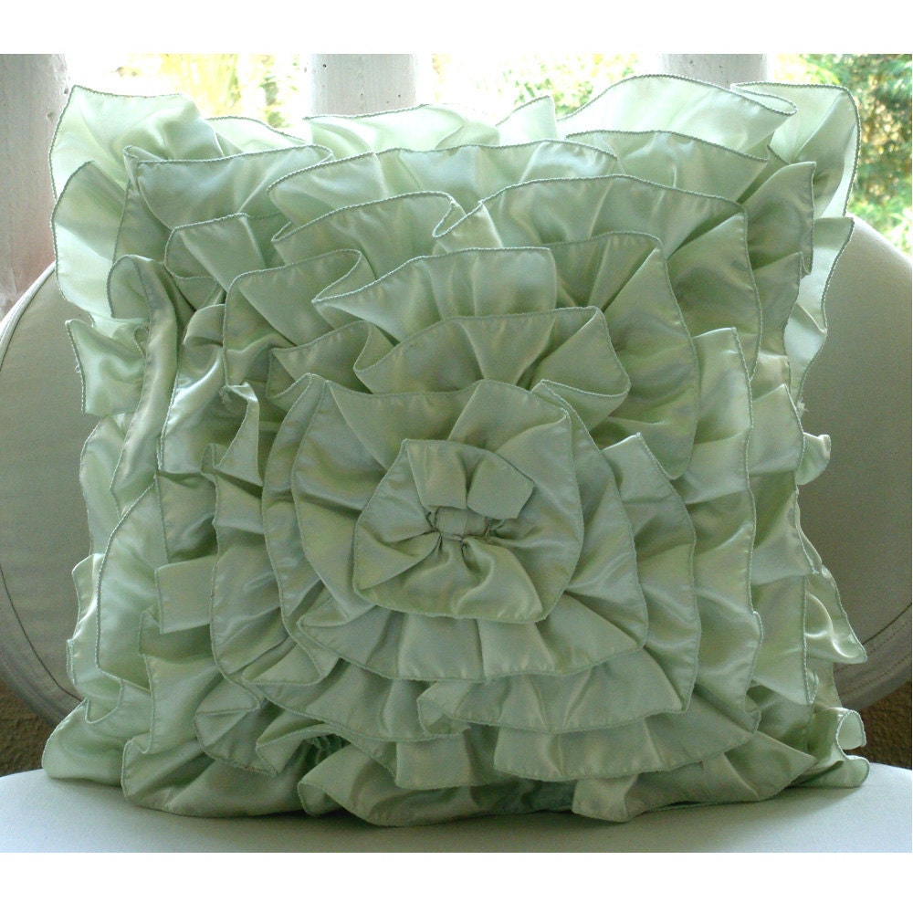 Mint Green Ruffles Pillow Sham Covers 24x24 Inches Crushed