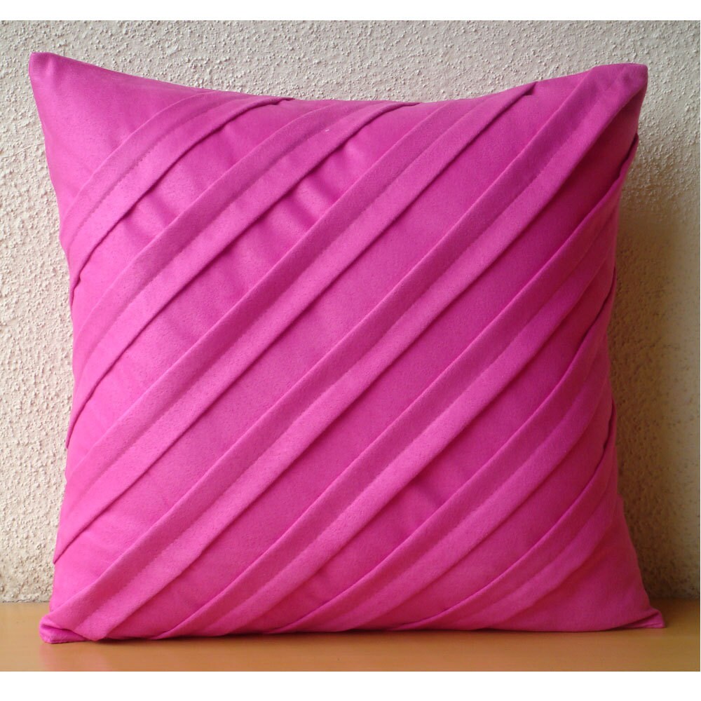 Fuchsia Pink Pillows Cover Square Textured Pintucks Solid