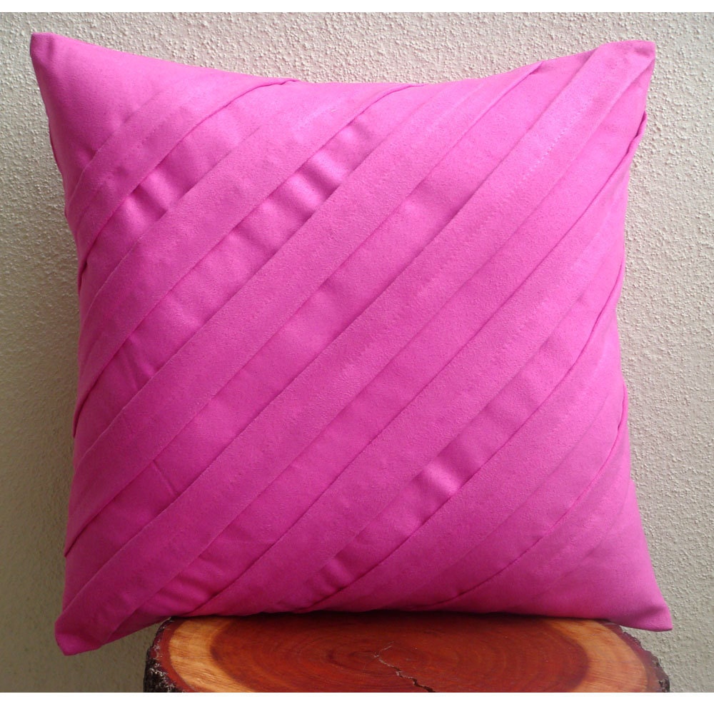Fuchsia Pink Pillows Cover Square Textured Pintucks Solid