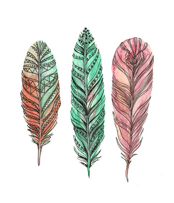 Items similar to Feather Art - Three Feathers - Feather Watercolor Art ...