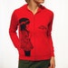 Underwater Kate Hoodie - eco friendly black ink screenprint on red cotton fleece - womens fitted size Medium - last one in stock