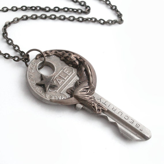 She Hung the Moon Vintage Key Pendant Necklace Jewelry