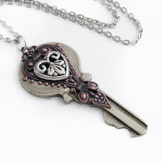 Key Necklace Handmade Jewelry Key to Your Heart Recycled