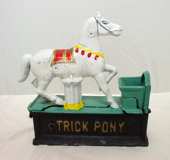 SALE Vintage Cast Iron Horse Mechanical Bank Trick Pony