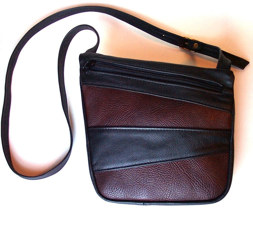 Leather Handbag Black and Brown Two-Tone Cross Body Style