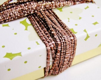 Mocha Sugarcane striped pearl slim shimmer ribbon woven trim - elegant and silky embellishment craft wrap wedding supply - 5 yards