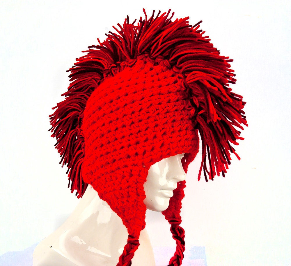Red Mohawk Ear Flap Hat