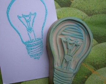 Light Bulb Rubber Stamp Hand Carved