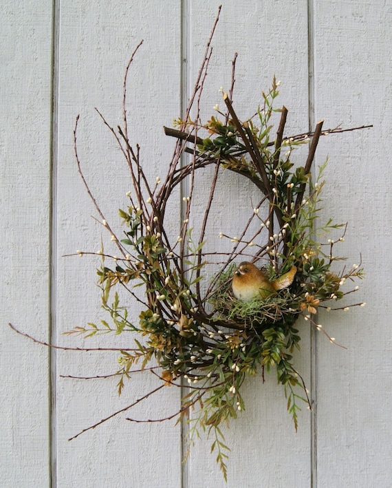 Spring Wreath Twig Wreath Rustic Bird Nest by HollyFerencze