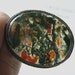 Elegant Oval Dark Moss Agate Vintage Brooch / Green & Orange / Orig Box