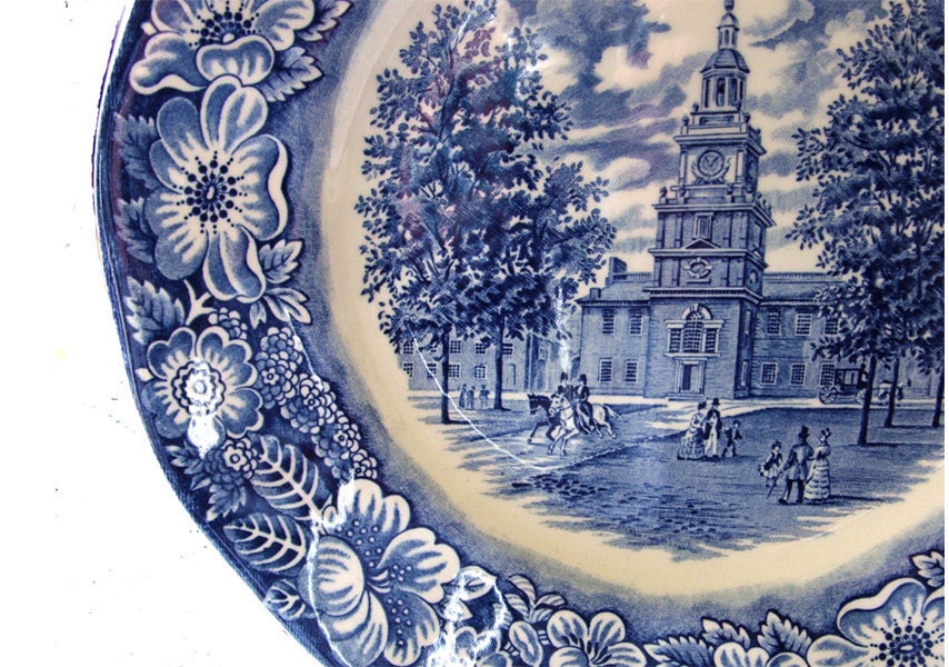 Liberty Blue China Plate Independence Hall English