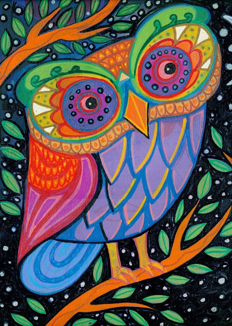 Psychedelic Owl by Elizabeth Rosen Miniature ACEO Print