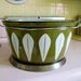 Vintage Cathrineholm Large Dark Olive Green Lotus Pot with Metal Handles