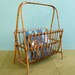 Vintage 60's Rattan Exaggerated Handle Magazine and Book Rack