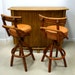 Vintage 1950s 1960s Rattan Tiki Bar with Wood Top & 2 twisted rattan stools