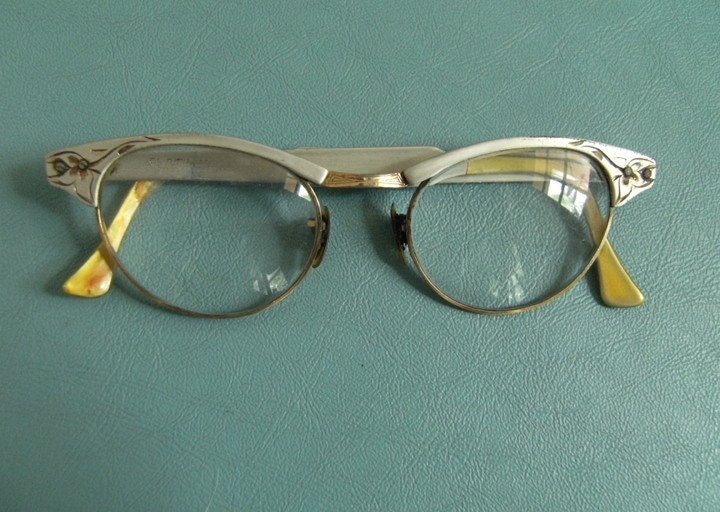 Vintage Cat Eye Glasses Frames Silver Cut Aluminum 1950s