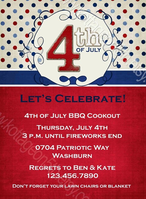 Items similar to Modern 4th of July - BBQ Cookout Party Invitation ...