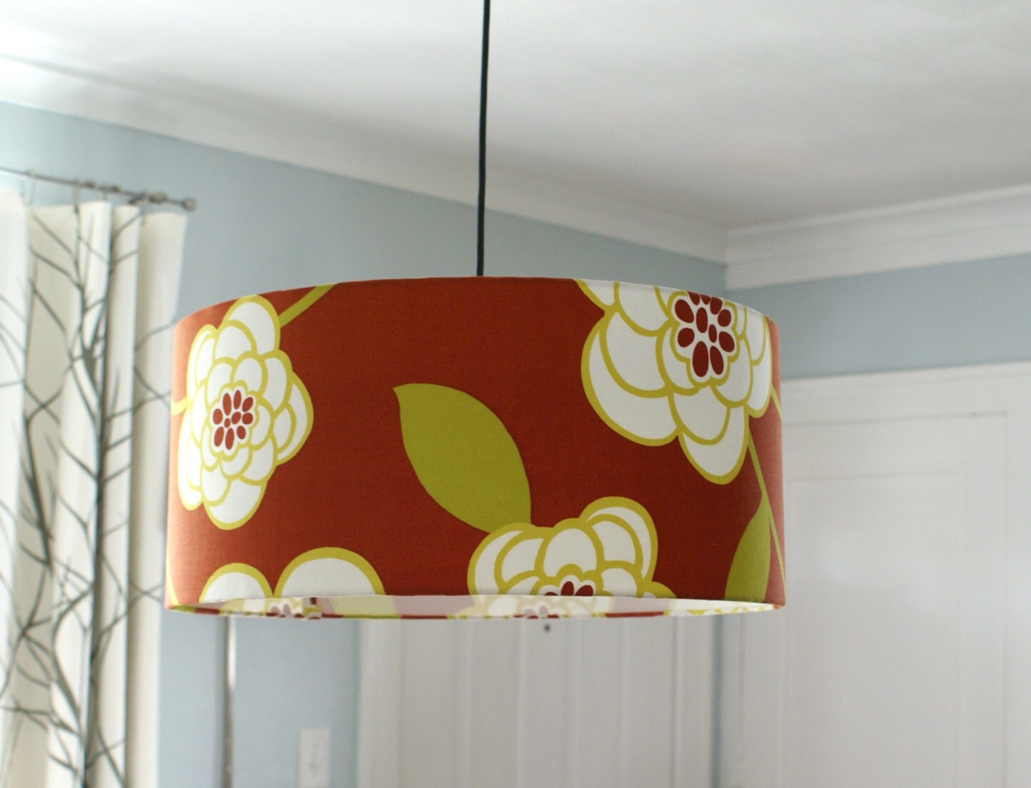 20 inch drum pendant light fixture in Robert Allen print