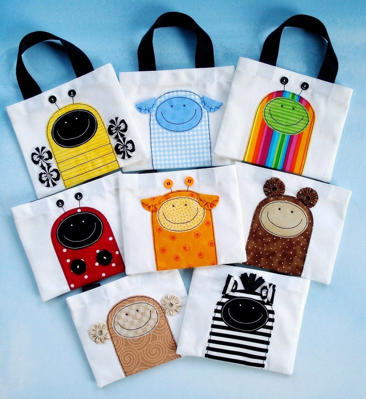 Sewing Pattern Mini Tote Bags with Critter Appliques