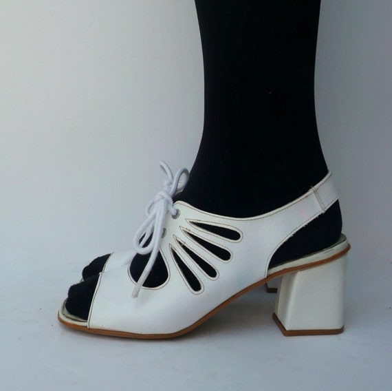 Zoey shoes. Vintage 1960s lace up white patent by BlackSwanVintage