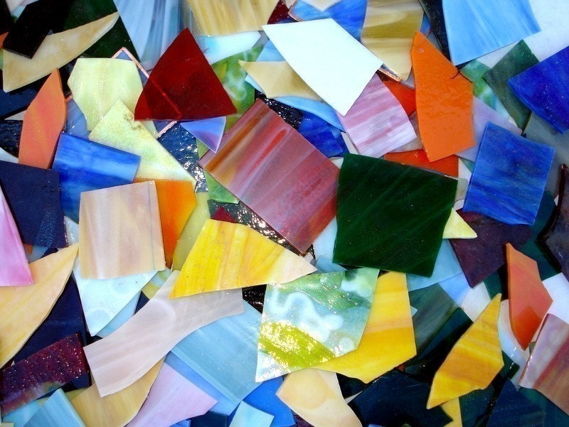 Binari Mosaic Stained Glass Scrap Pieces Sheets, Mosaic Tiles For Crafts. Assorted Colors And Textures (Green Tone