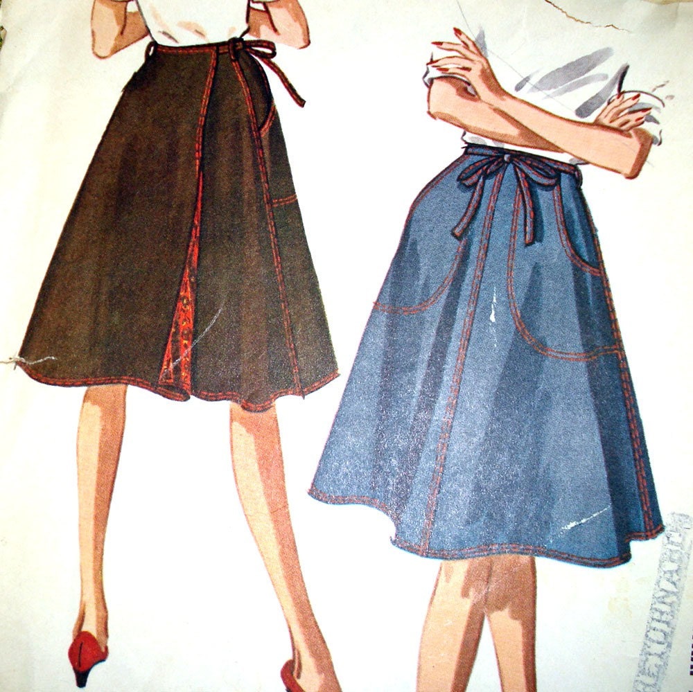 1962 Vintage Sewing Pattern WRAP AROUND SKIRT by SelvedgeShop