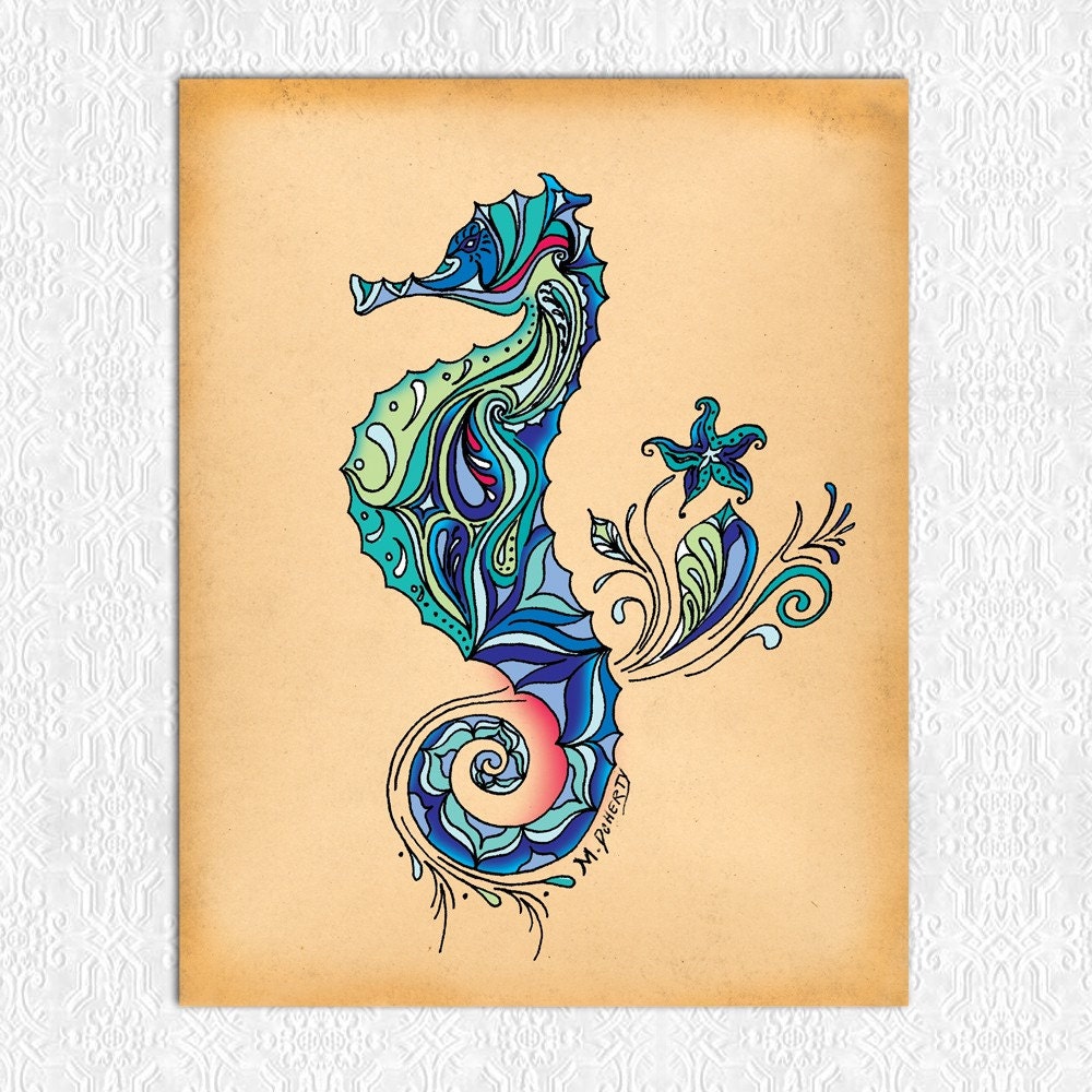 Seahorse Art Print by GreenGirlCanvas on Etsy