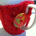 Red Speckled Coffee or Tea Cup Cozy with Wooden Heart Peace button