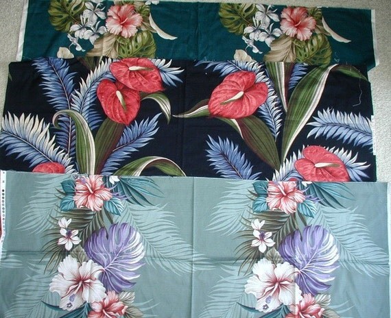 New Tropical Hawaiian Barkcloth Fabric Material Panels by bongzee