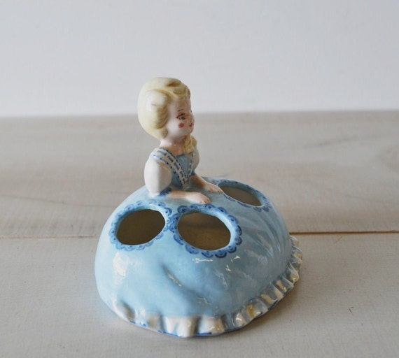 vintage victorian style ceramic girl lipstick holder