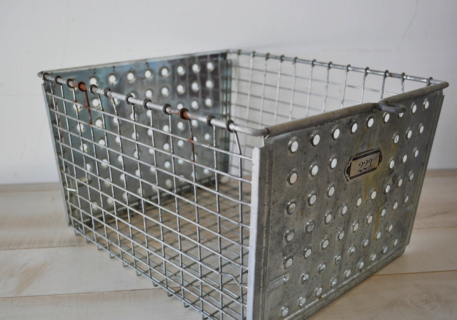 vintage industrial decor wire locker gym basket reserved 4for