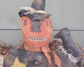 Primitive Crow and His Pumpkin  Halloween Cupboard Tuck  -  Hafair Team