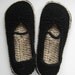 Women's Crochet Mary Jane Slippers Skimmers - Black and Buff Fleck - Large