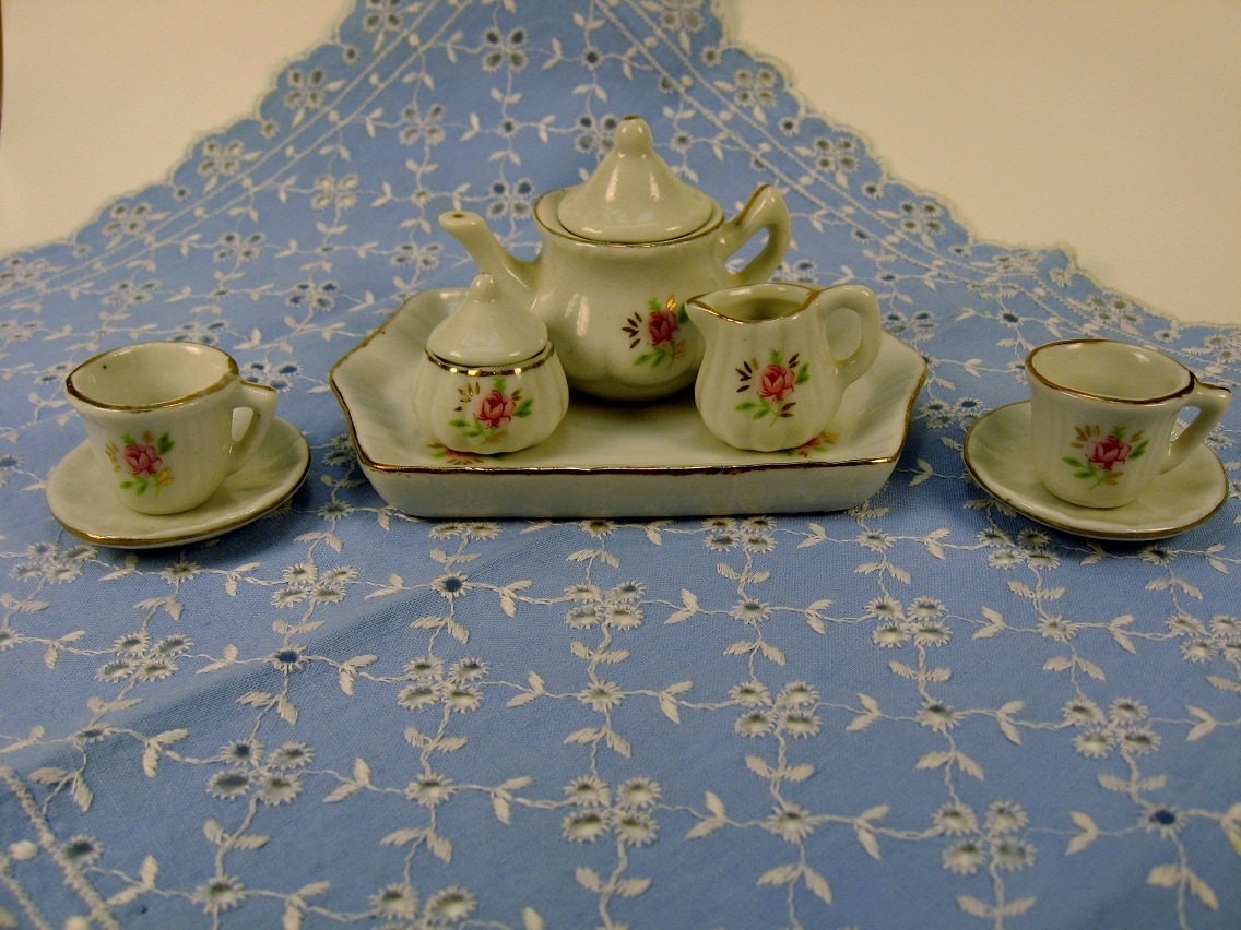 Vintage Porcelain Tiny Tea Set-Doll Size-Delton Product