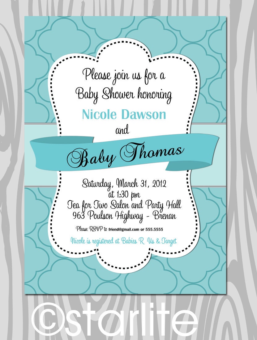 Baby Shower Boy Invitations Wording Baby shower invitation aqua