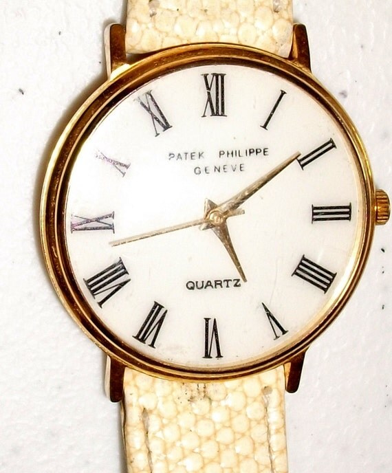1980s Ladies Philippe Patek Rare FAUX Quartz Watch Off White Leather ...