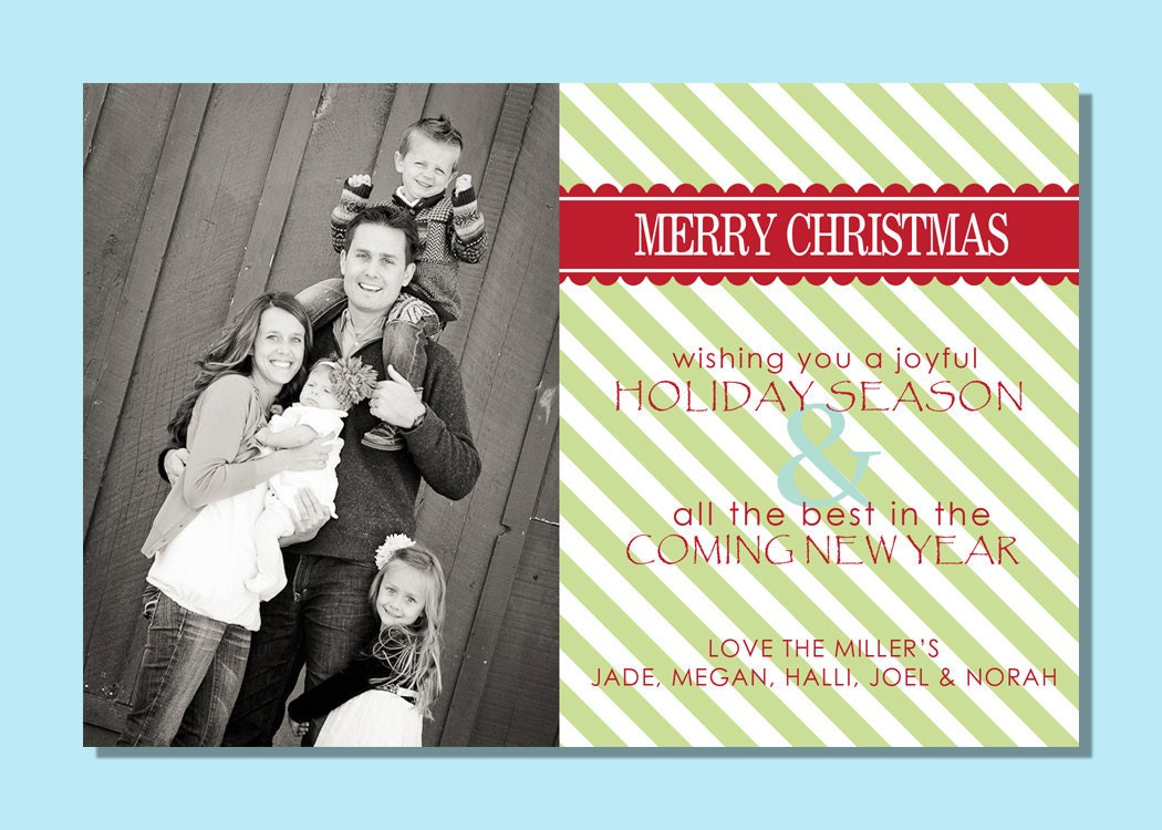 Green Stipe 4x6 Christmas Card Template JPG Print By Happyhippos